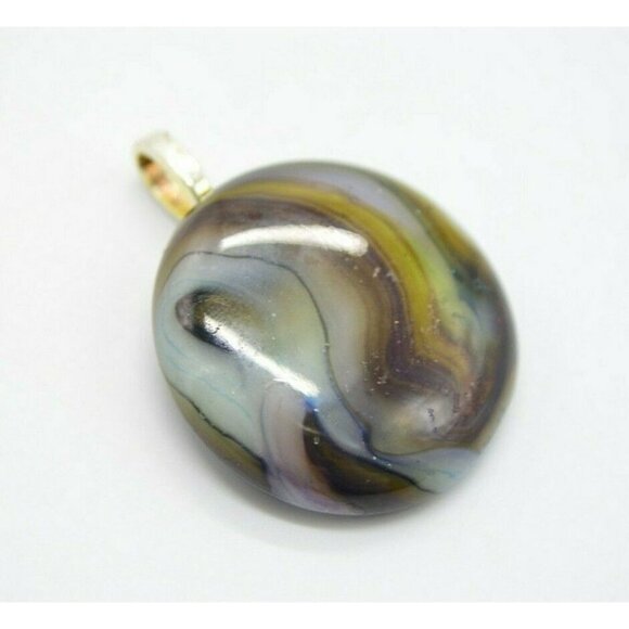 Brown Yellow White Swirl Flattened Glass Jabo Marb - Picture 1 of 4
